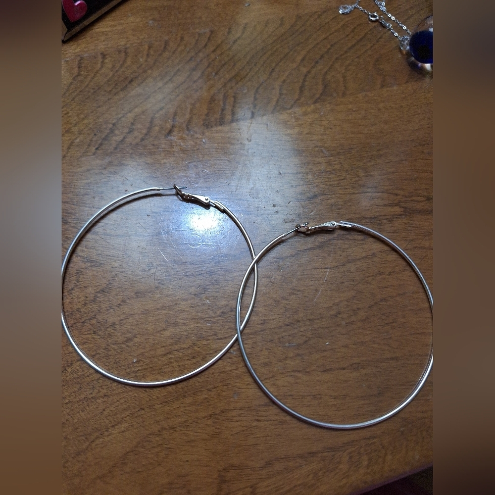 Silver Tone Large Hoop Earrings